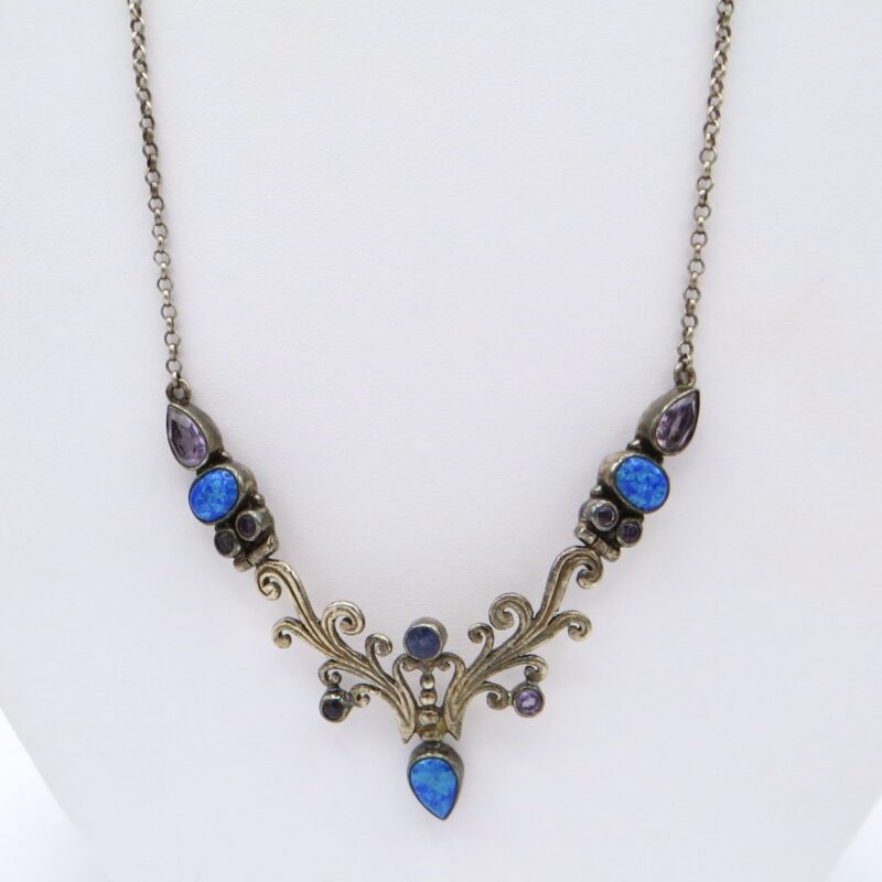 Silver, Amethyst and Sapphire Necklace