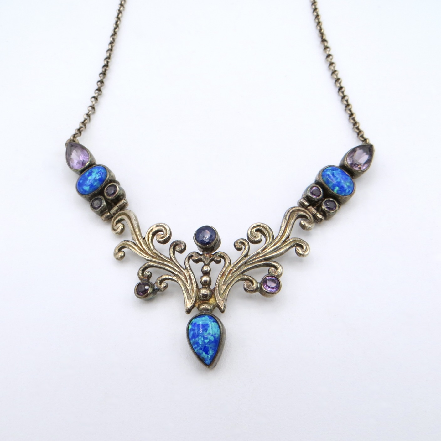 Silver, Amethyst and Sapphire Necklace