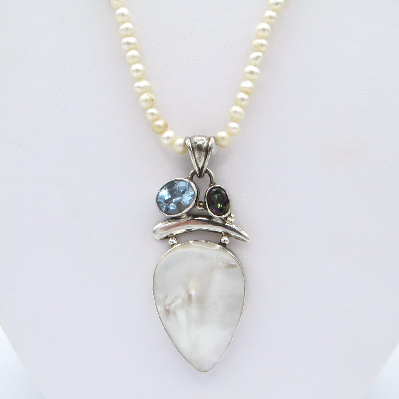 Pearl, Topaz and Silver Necklace