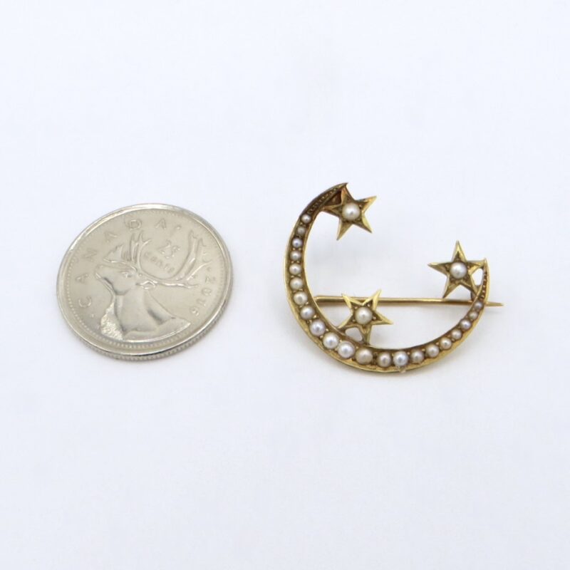 Crescent Moon and Stars Brooch