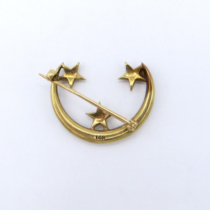 Crescent Moon and Stars Brooch