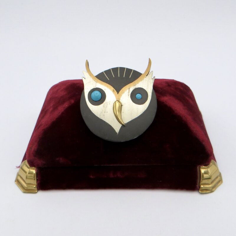 Silver Inlay Owl Brooch