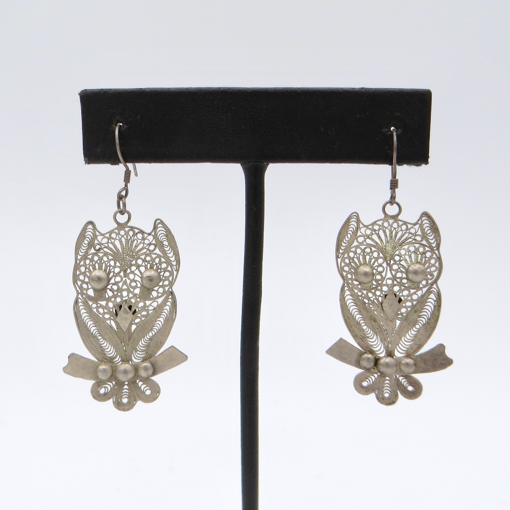 Silver Filigree Owl Earrings