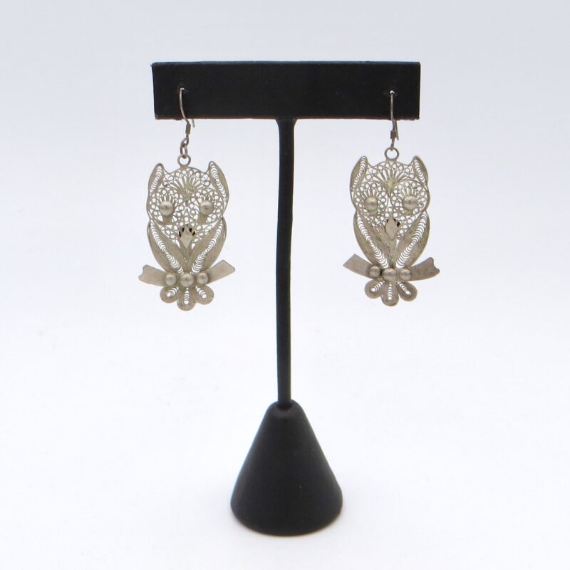 Silver Filigree Owl Earrings