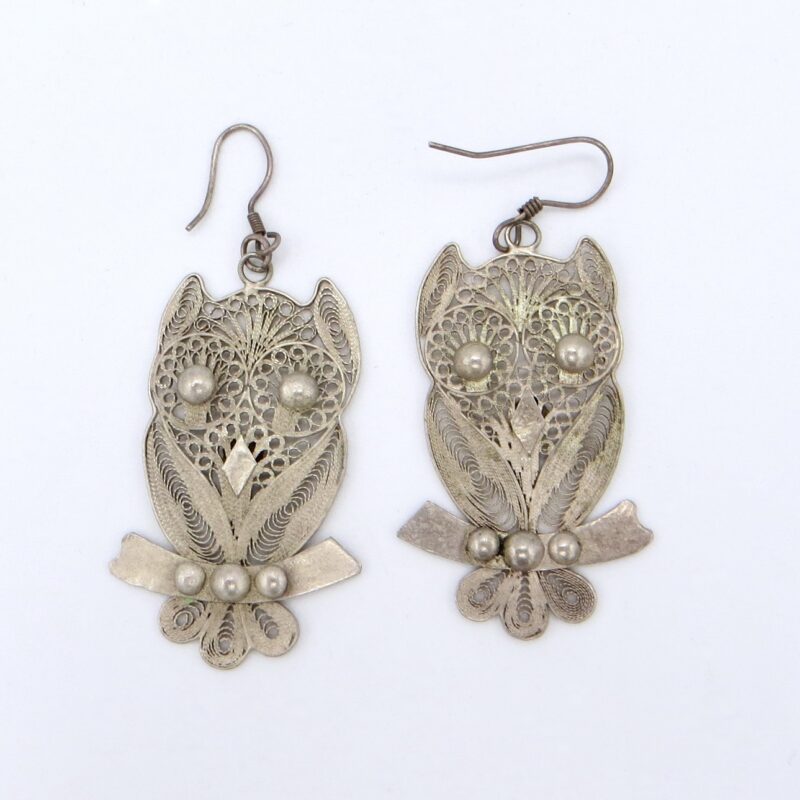 Silver Filigree Owl Earrings