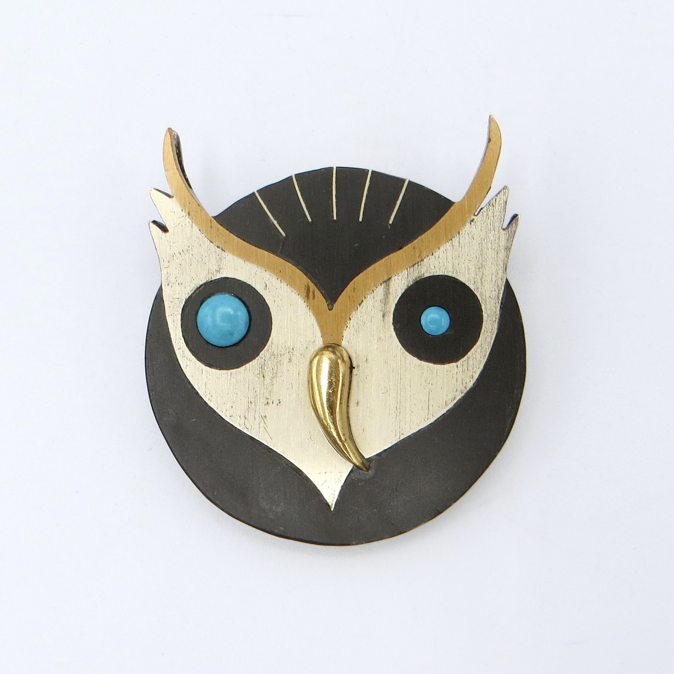 Silver Inlay Owl Brooch